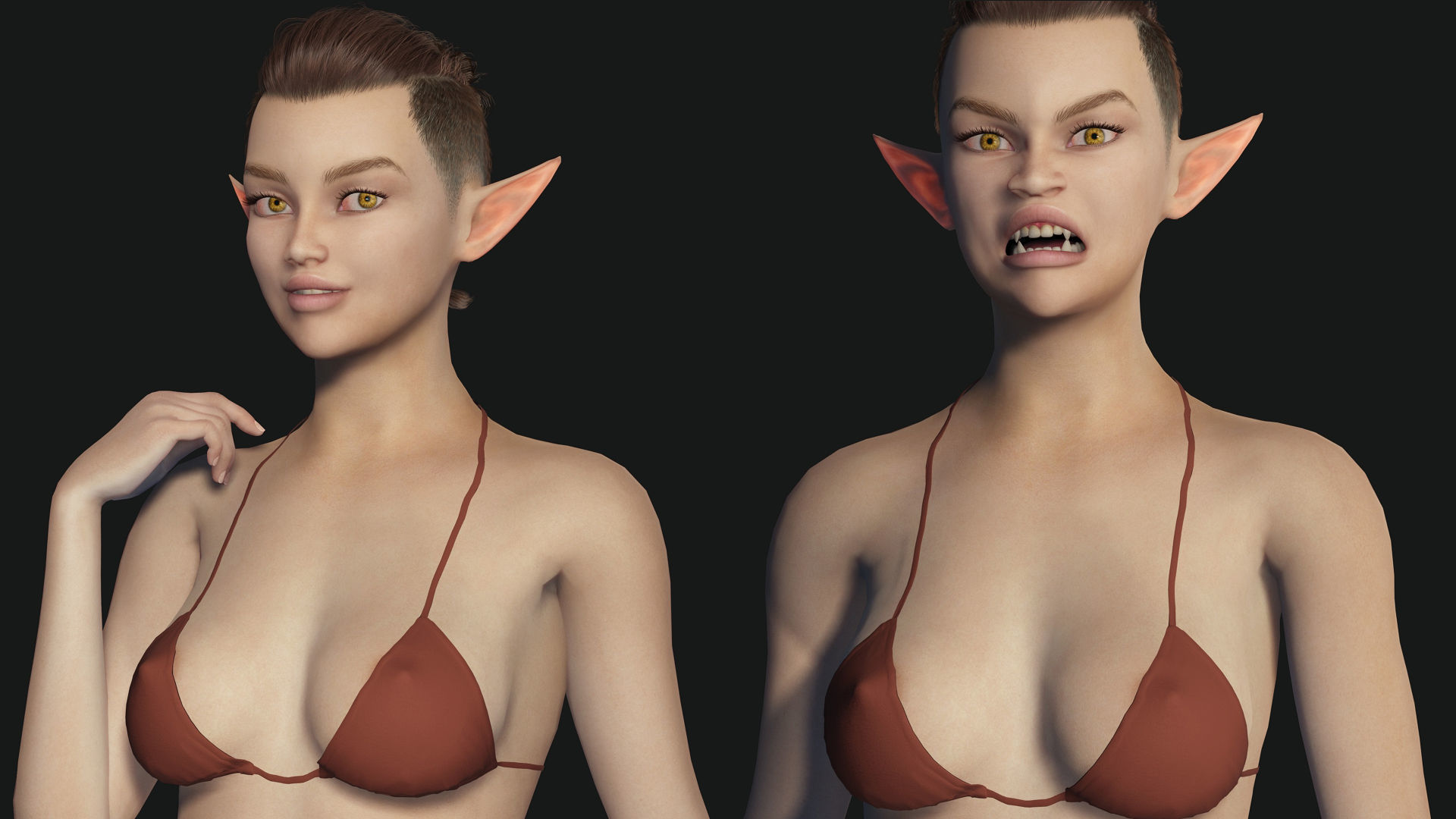 Naked Realistic Elf Female Low-poly 3D model_6