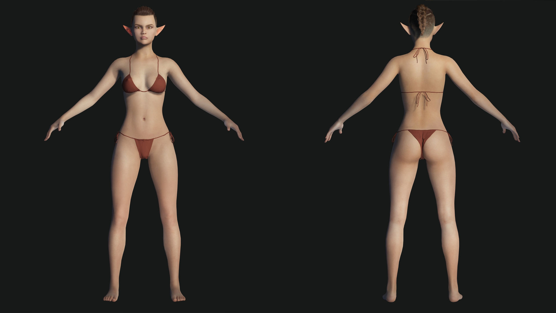 Naked Realistic Elf Female Low-poly 3D model_4