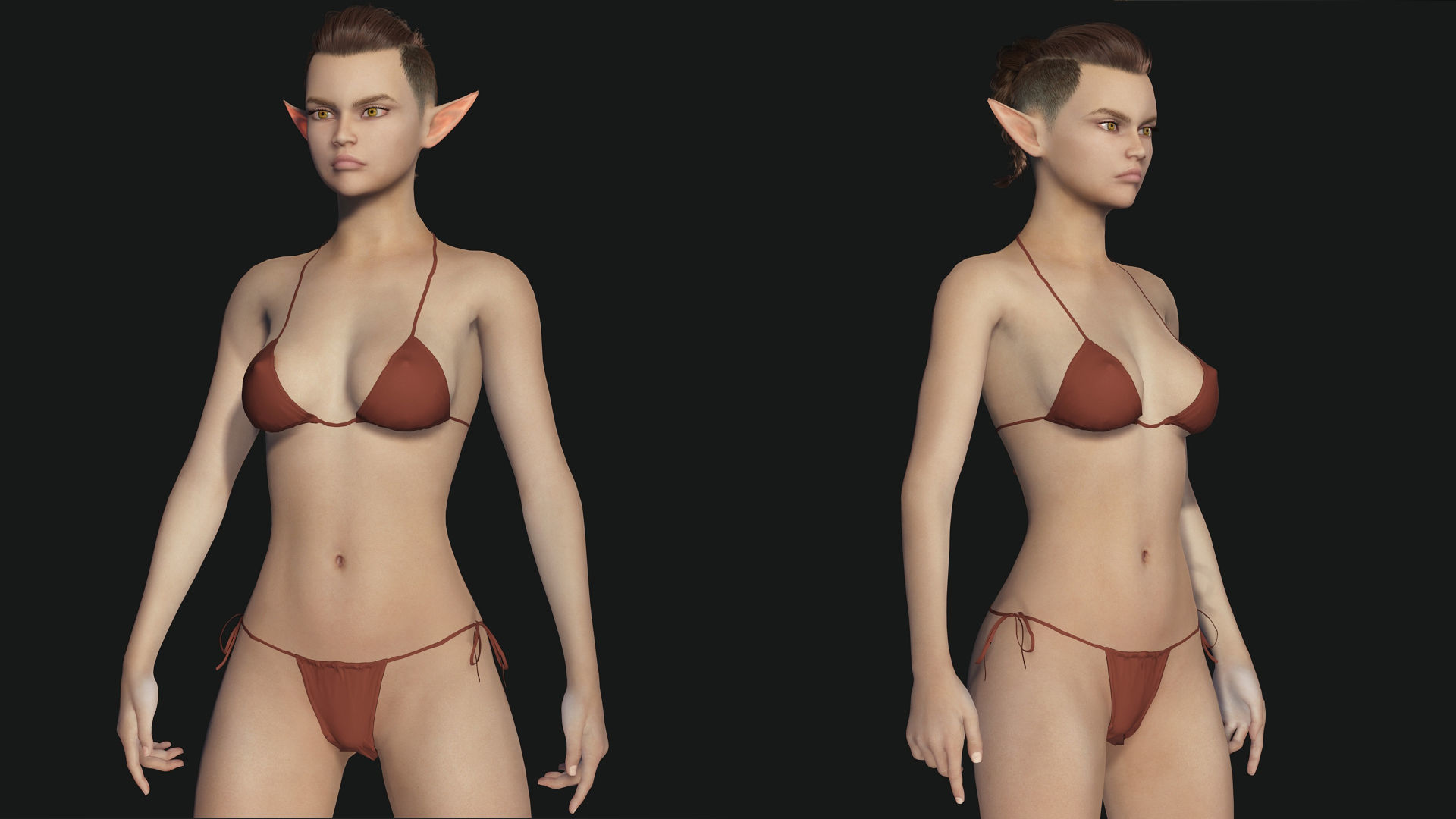 Naked Realistic Elf Female Low-poly 3D model_2