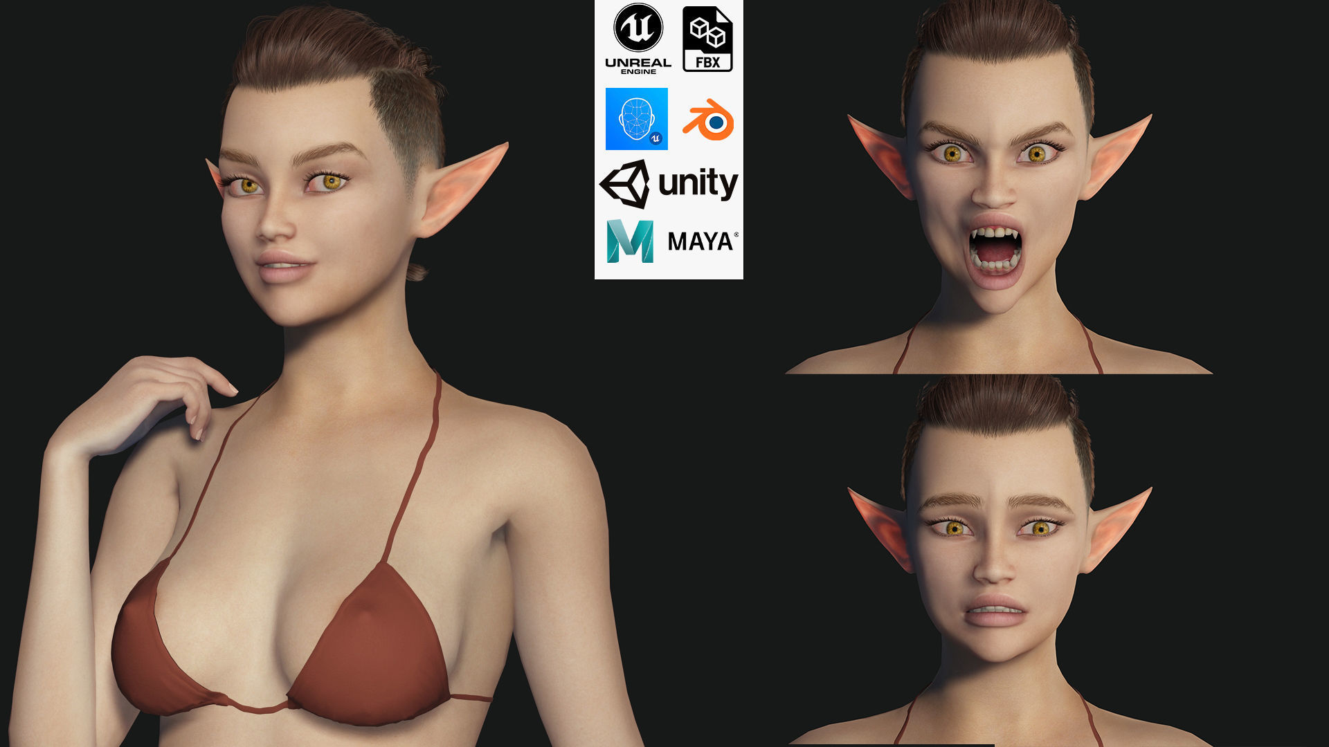 Naked Realistic Elf Female Low-poly 3D model_1