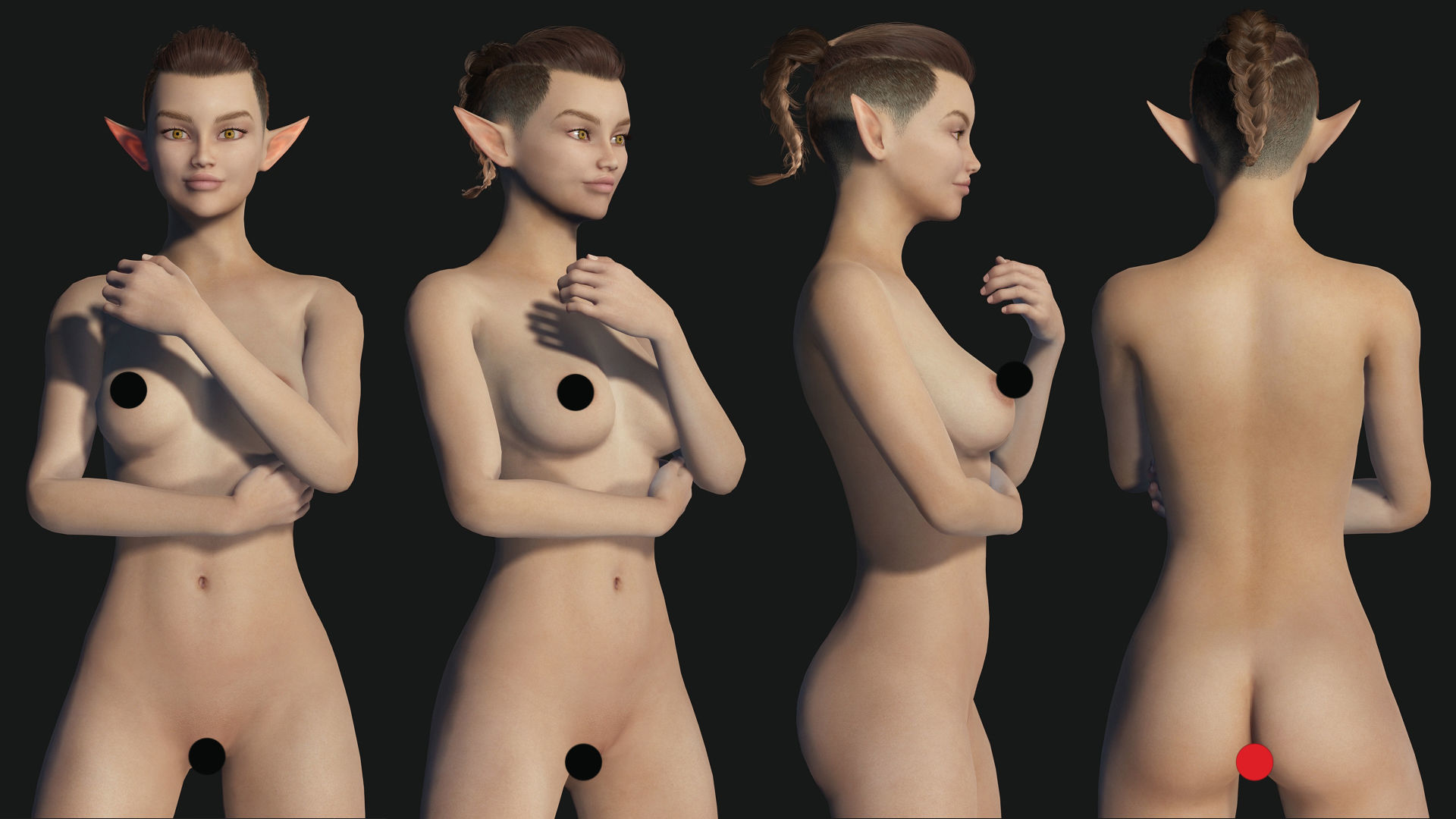 Naked Realistic Elf Female Low-poly 3D model_3