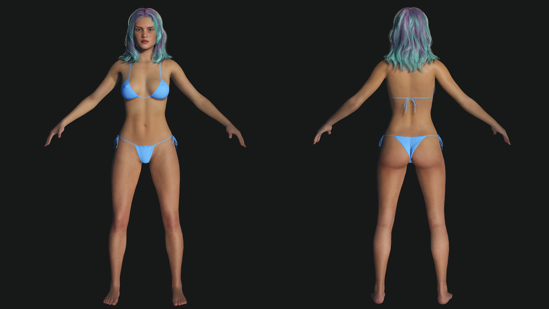 Naked Cyber punk futurist sci fi Girl Low-poly 3D model_6