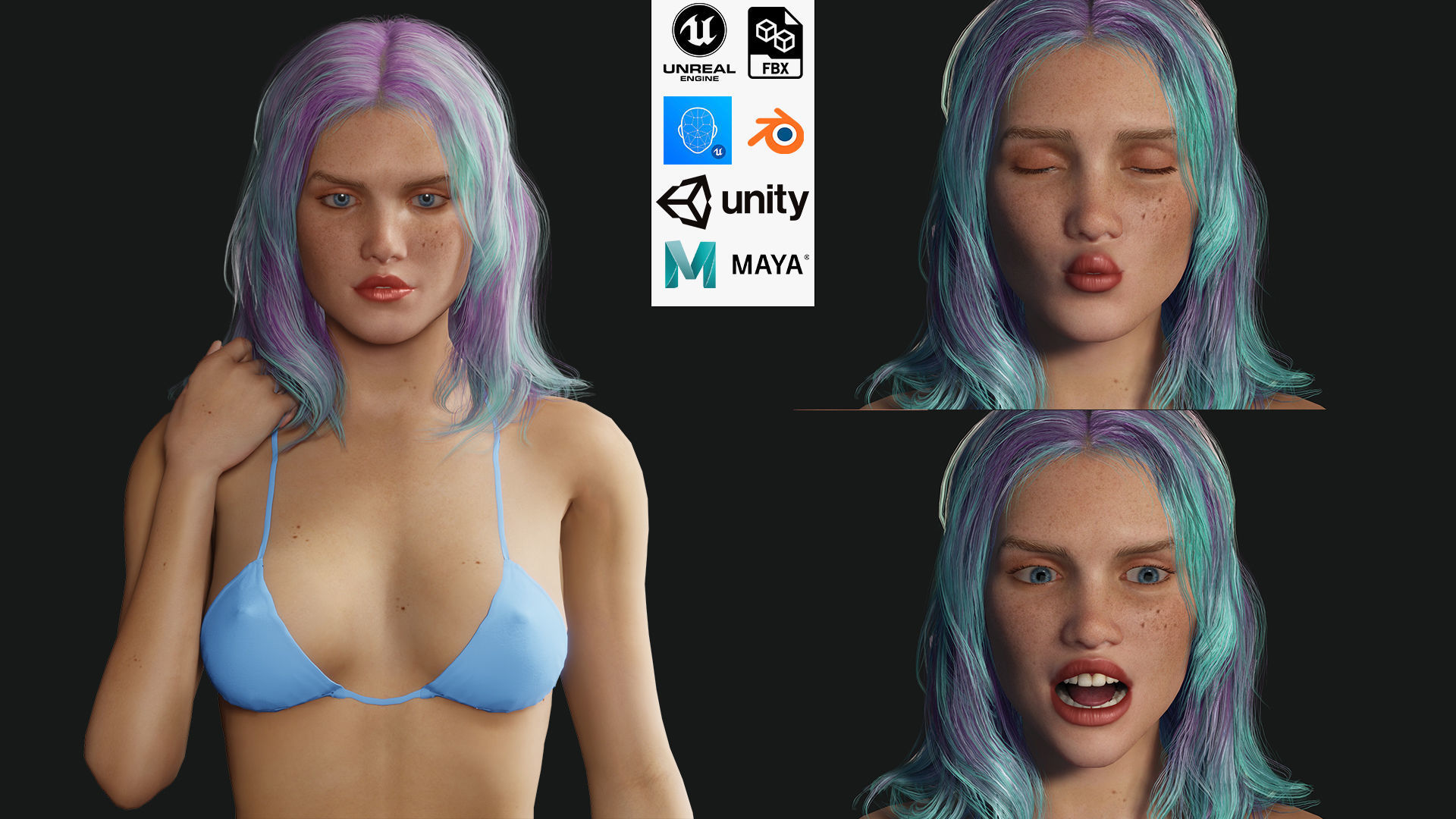 Naked Cyber punk futurist sci fi Girl Low-poly 3D model_1