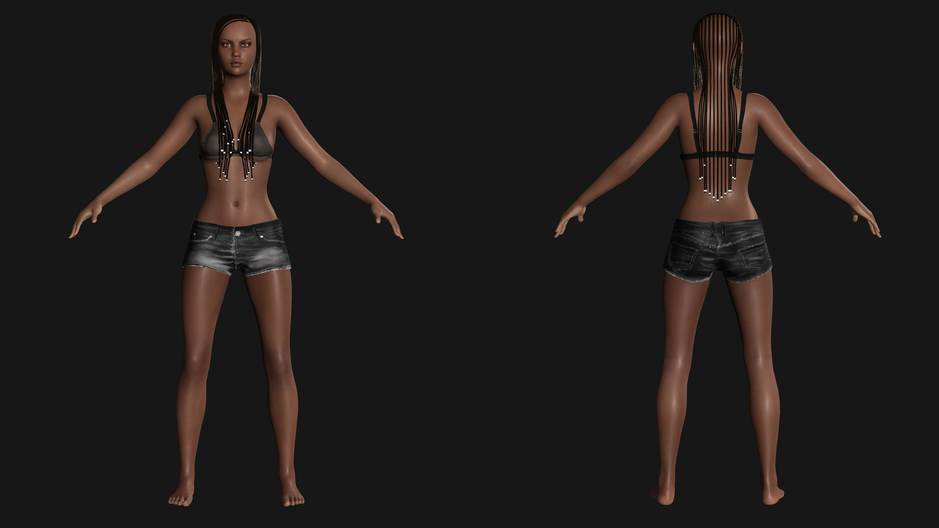 Realistic black female rigged game ready Low-poly 3D model_2