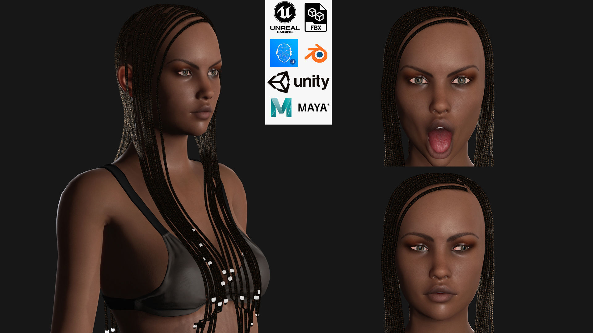Realistic black female rigged game ready Low-poly 3D model_1