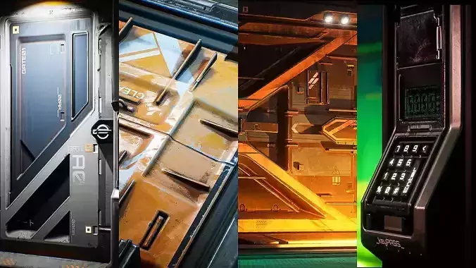 Sci-Fi Animated Door Set UE Low-poly 3D model