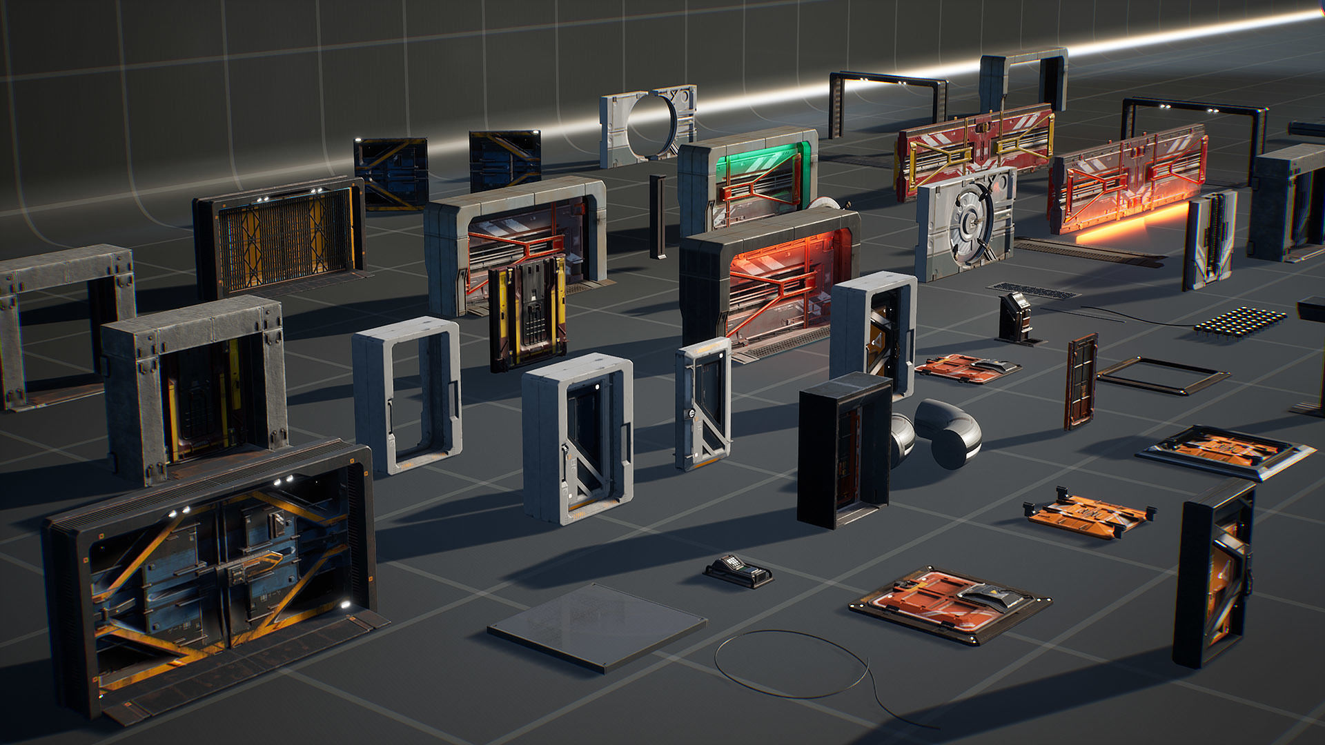 Sci-Fi Animated Door Set UE Low-poly 3D model_6