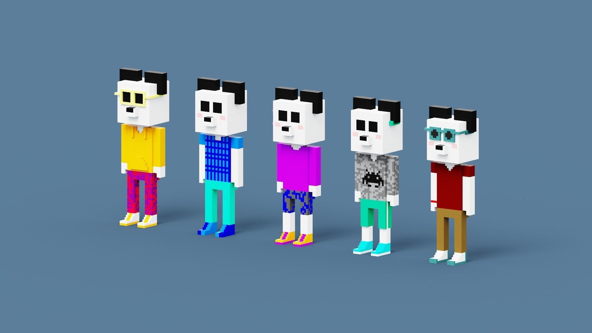 NFT Voxel Panda Characters Low-poly 3D model_2