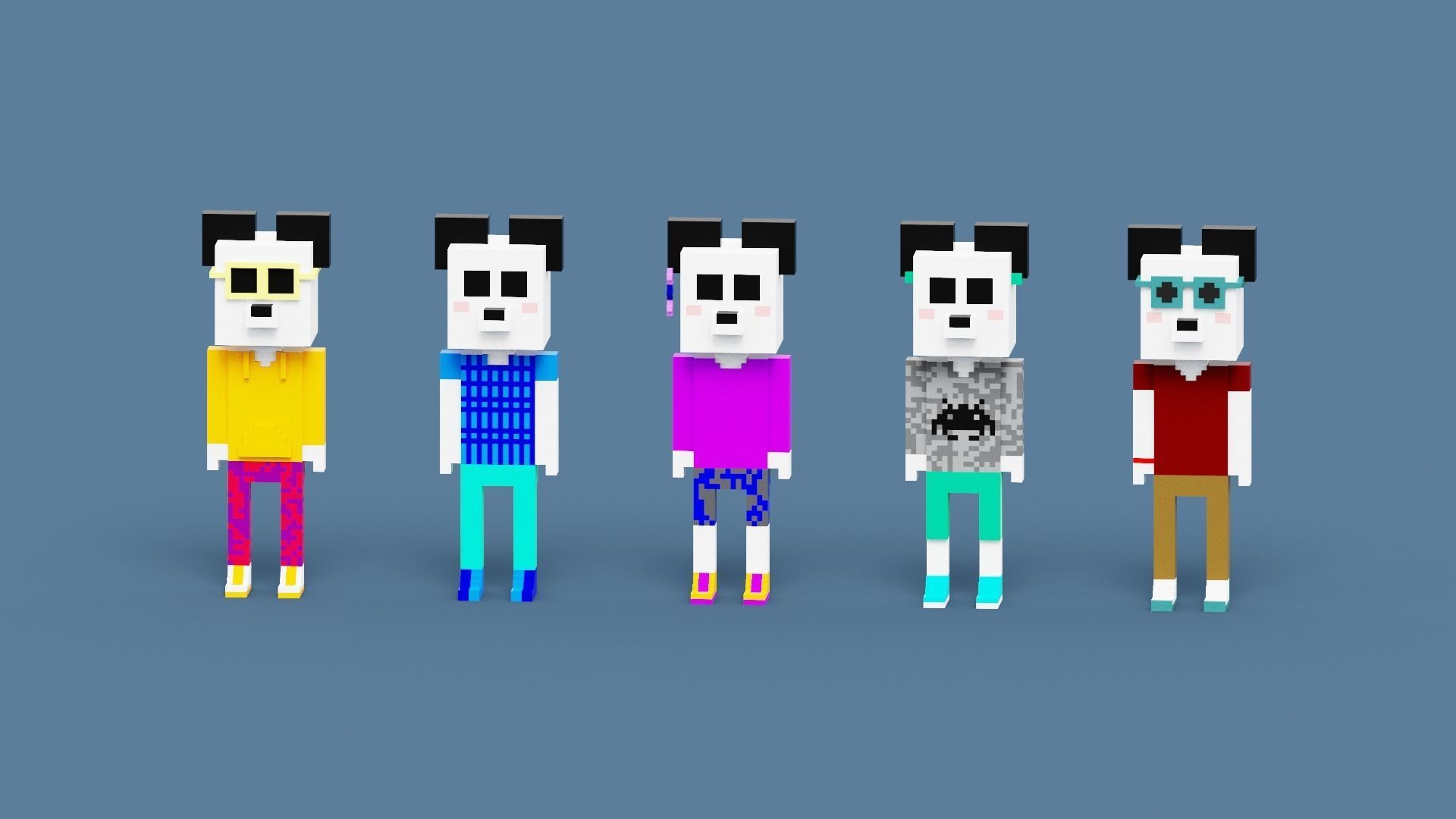 NFT Voxel Panda Characters Low-poly 3D model_1