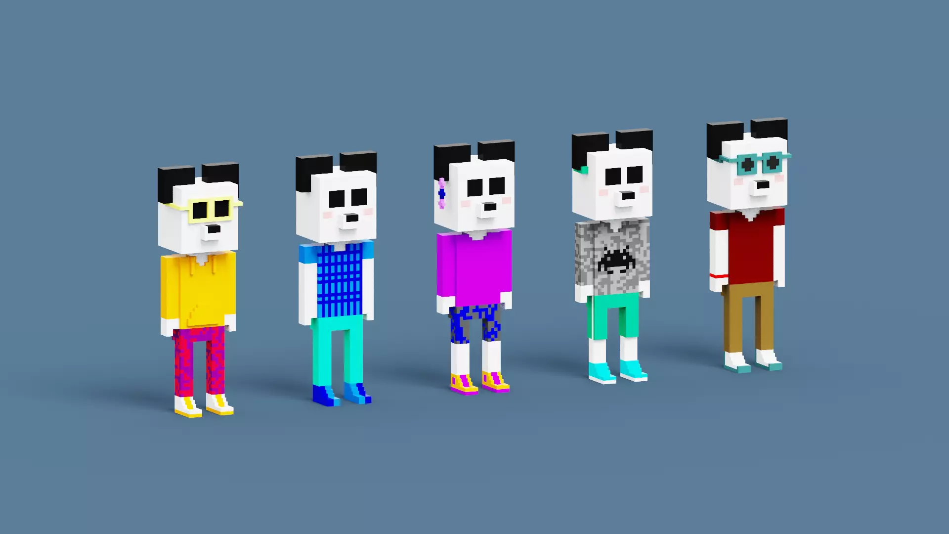 NFT Voxel Panda Characters Low-poly 3D model_0