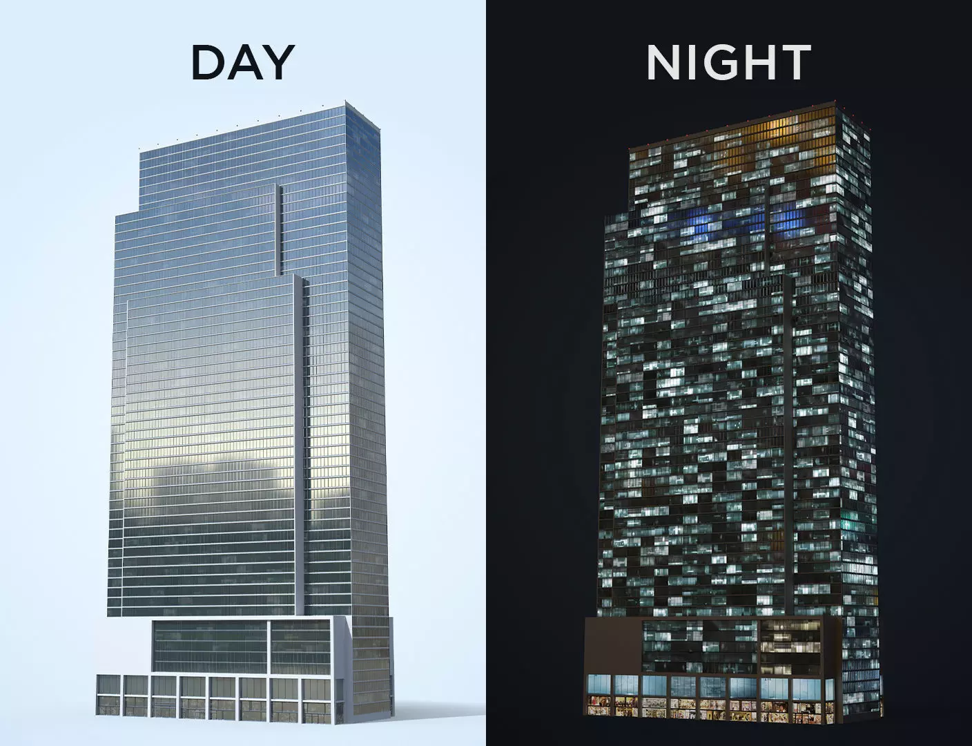 Office Building Day and Night Low-poly 3D model