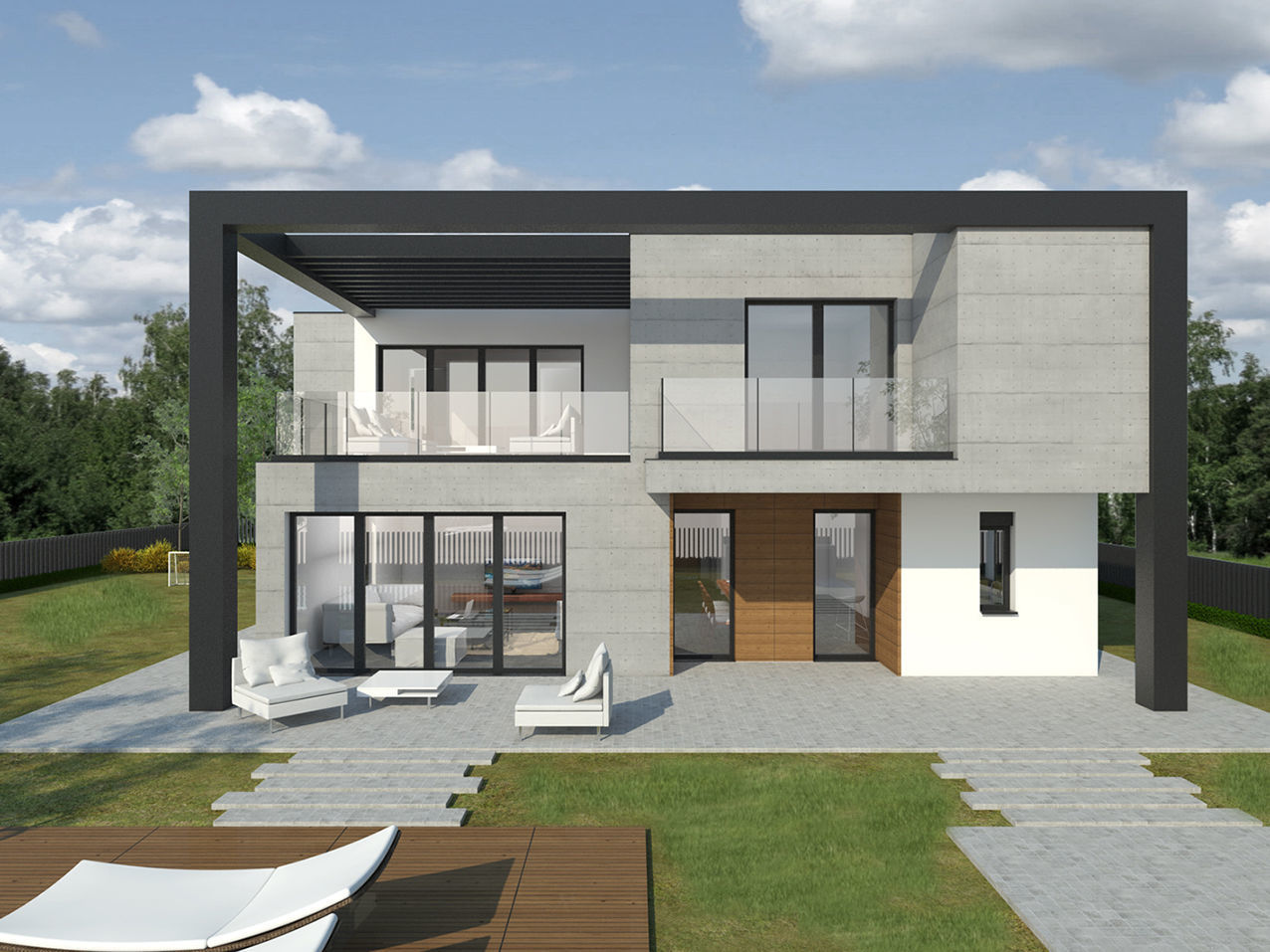 Modern - contemporary house with pool 3D model_5