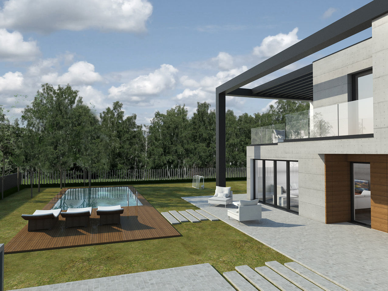 Modern - contemporary house with pool 3D model_4