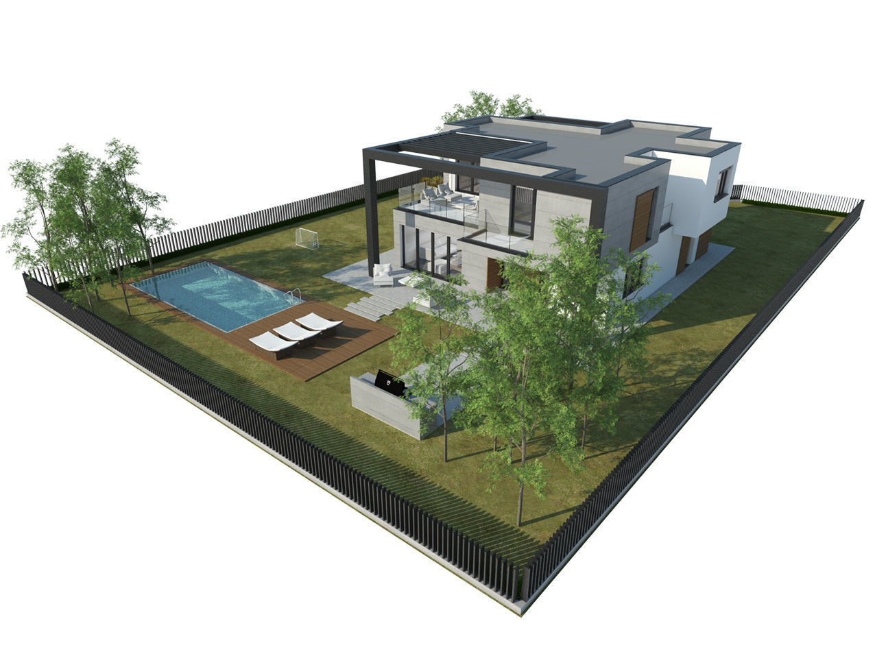 Modern - contemporary house with pool 3D model_9