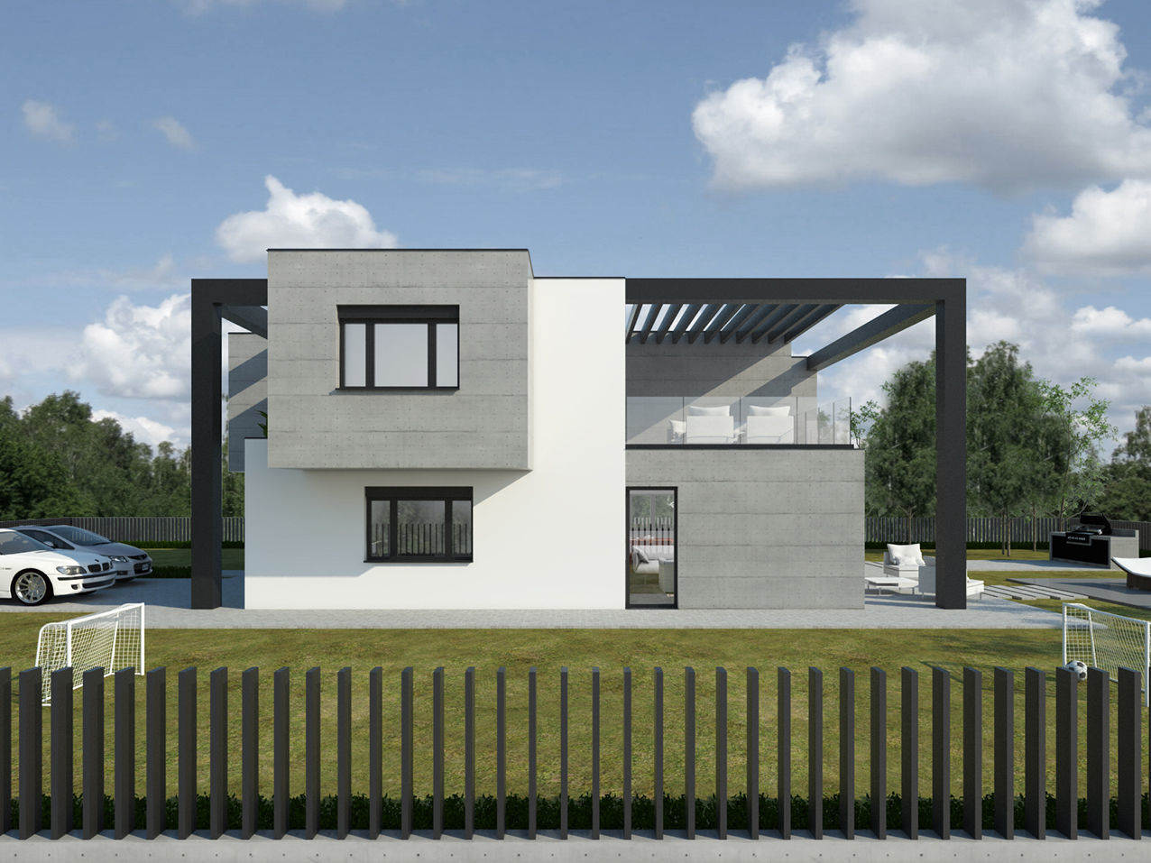 Modern - contemporary house with pool 3D model_1
