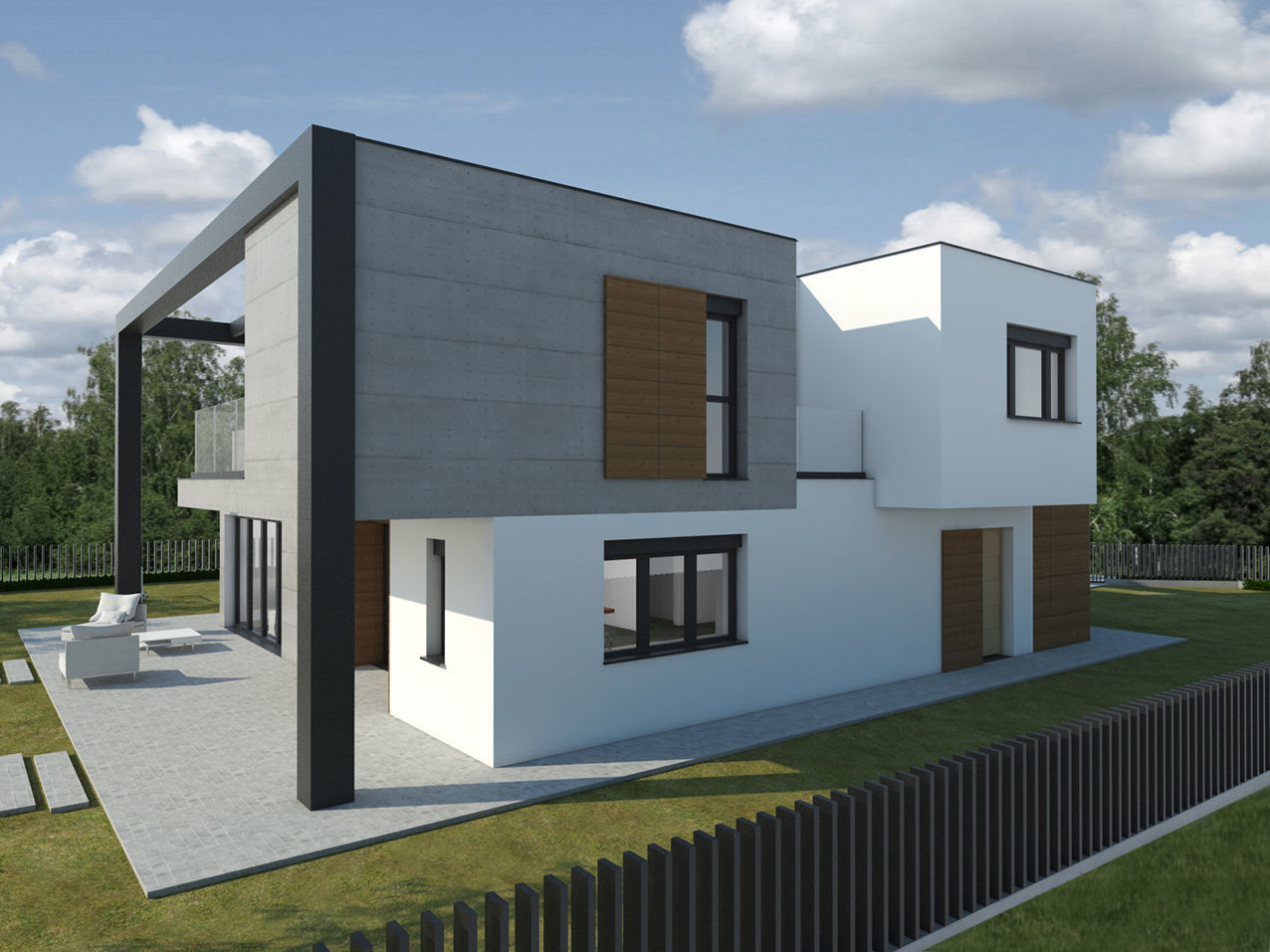 Modern - contemporary house with pool 3D model_2