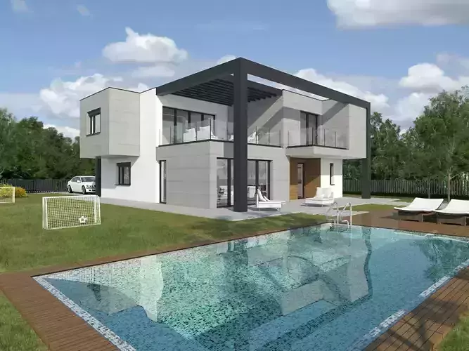 Modern - contemporary house with pool