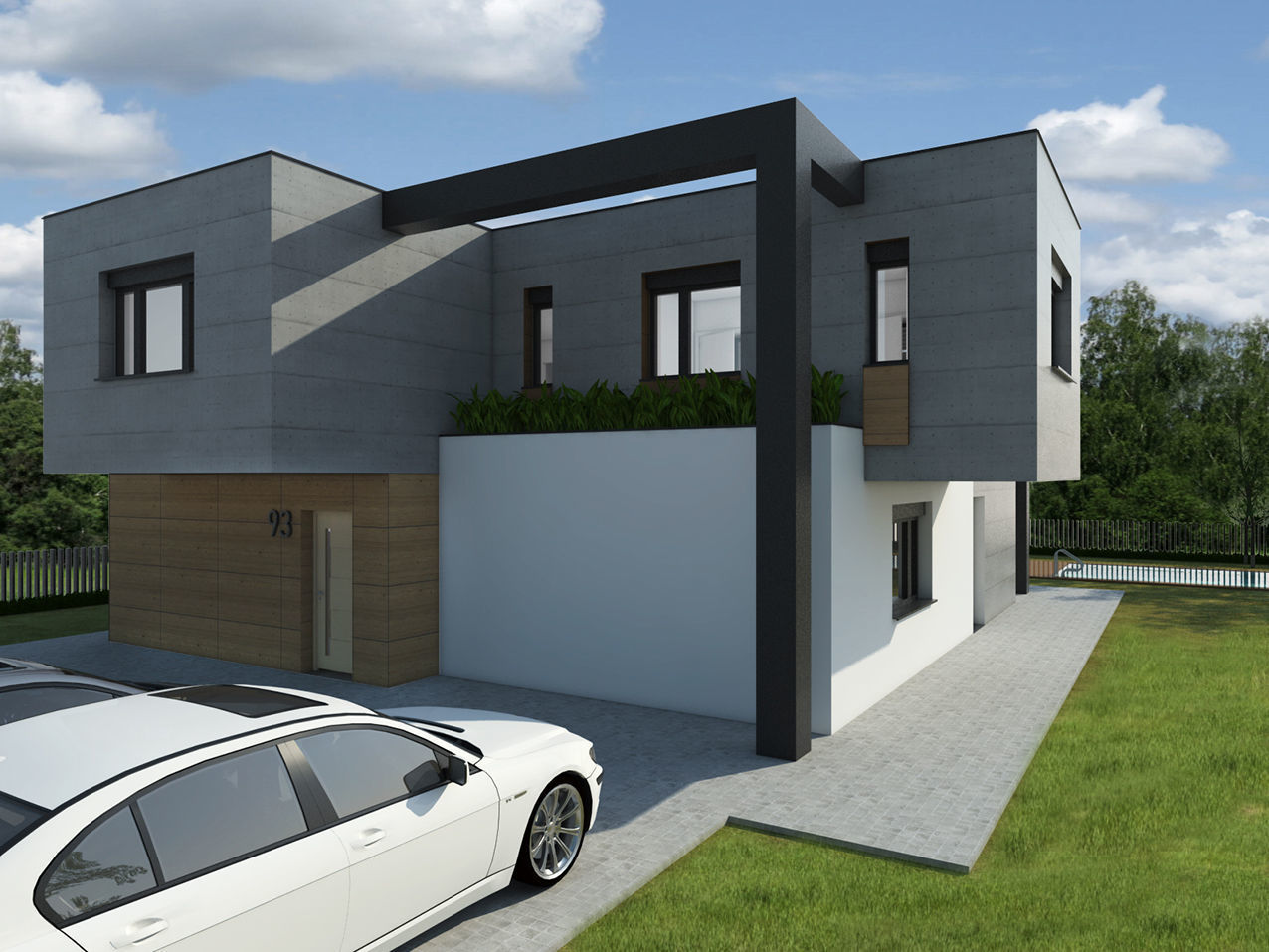 Modern - contemporary house with pool 3D model_6