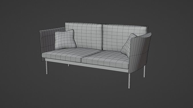 Two-Seater Leather Sofa 3D model 4