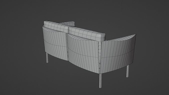 Two-Seater Leather Sofa 3D model 3