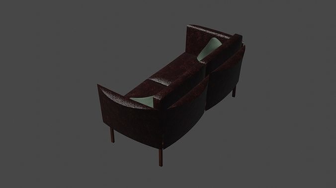 Two-Seater Leather Sofa 3D model 2