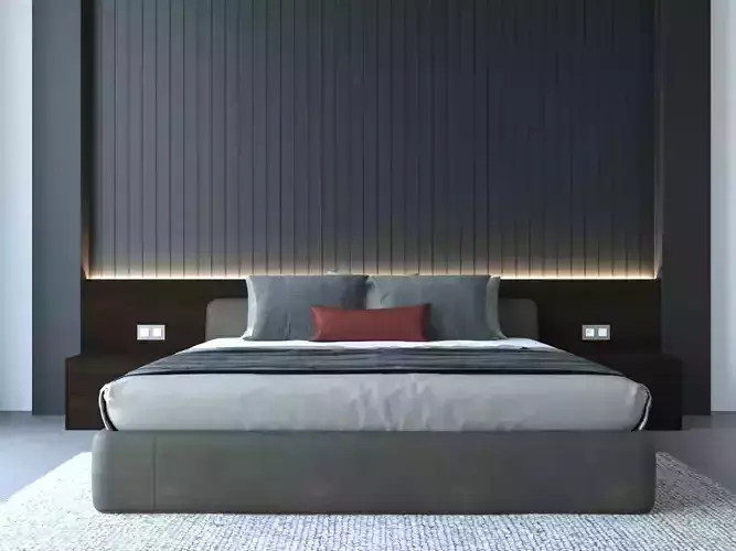 Modern Double Bed with wall decor