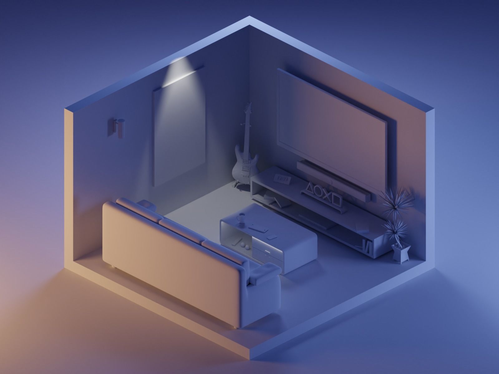 Low Poly Isometric - Room  Free low-poly 3D model_1