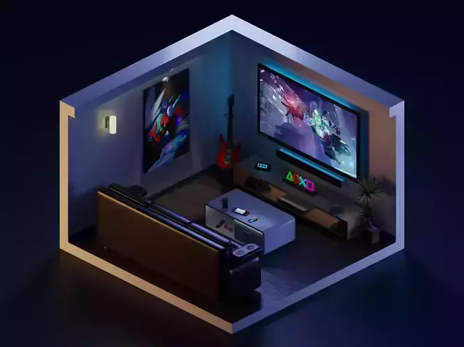 Low Poly Isometric - Room  Free low-poly 3D model