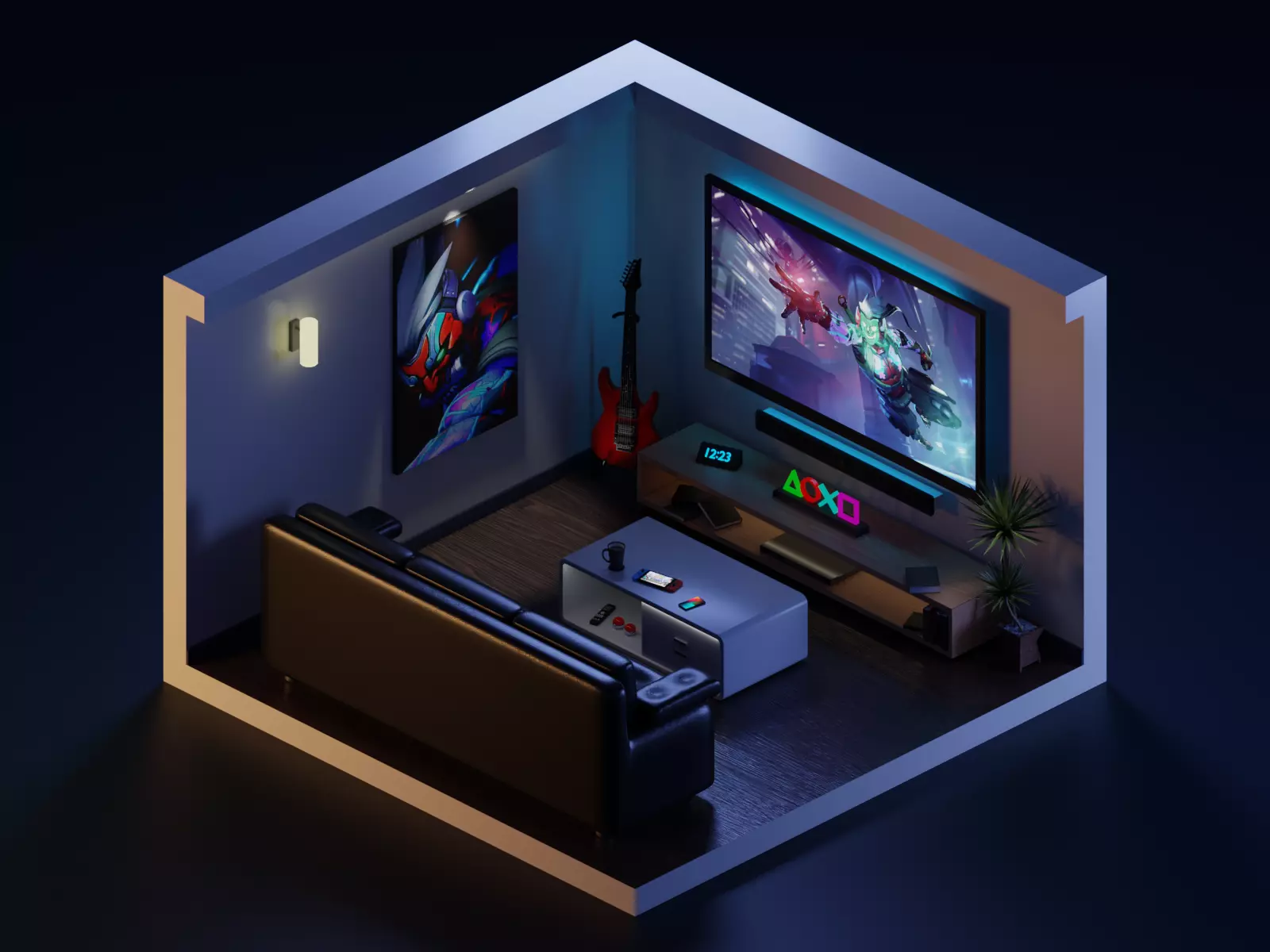 Low Poly Isometric - Room  Free low-poly 3D model_0
