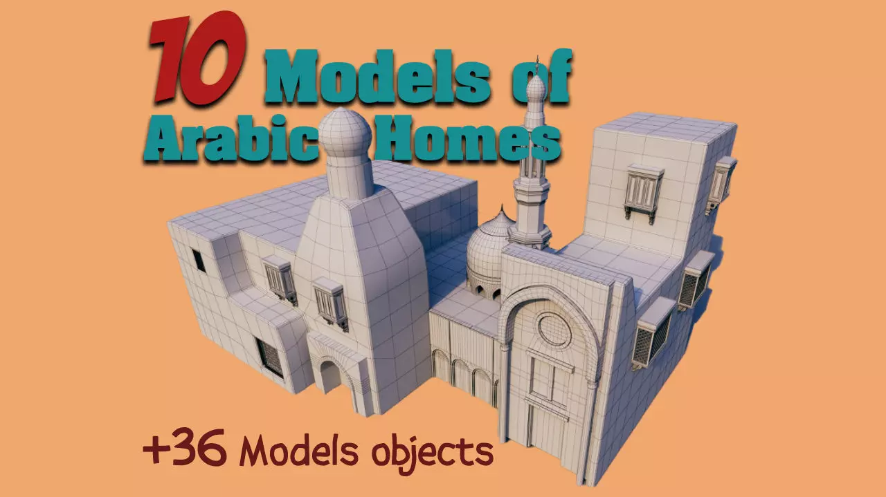 10 Models of Arabic houses and36 models of middle Eastern object Low-poly 3D model_0