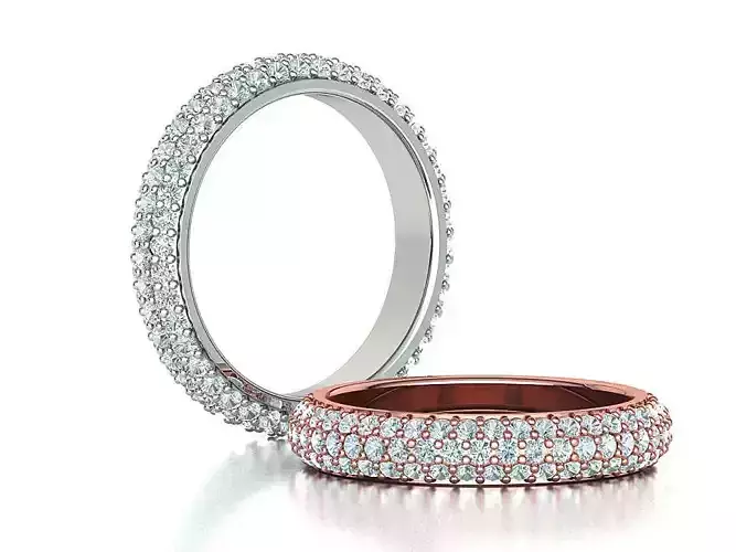 3 Row Pave Eternity Band Ring Diamond Band 3dprint model 3D print model