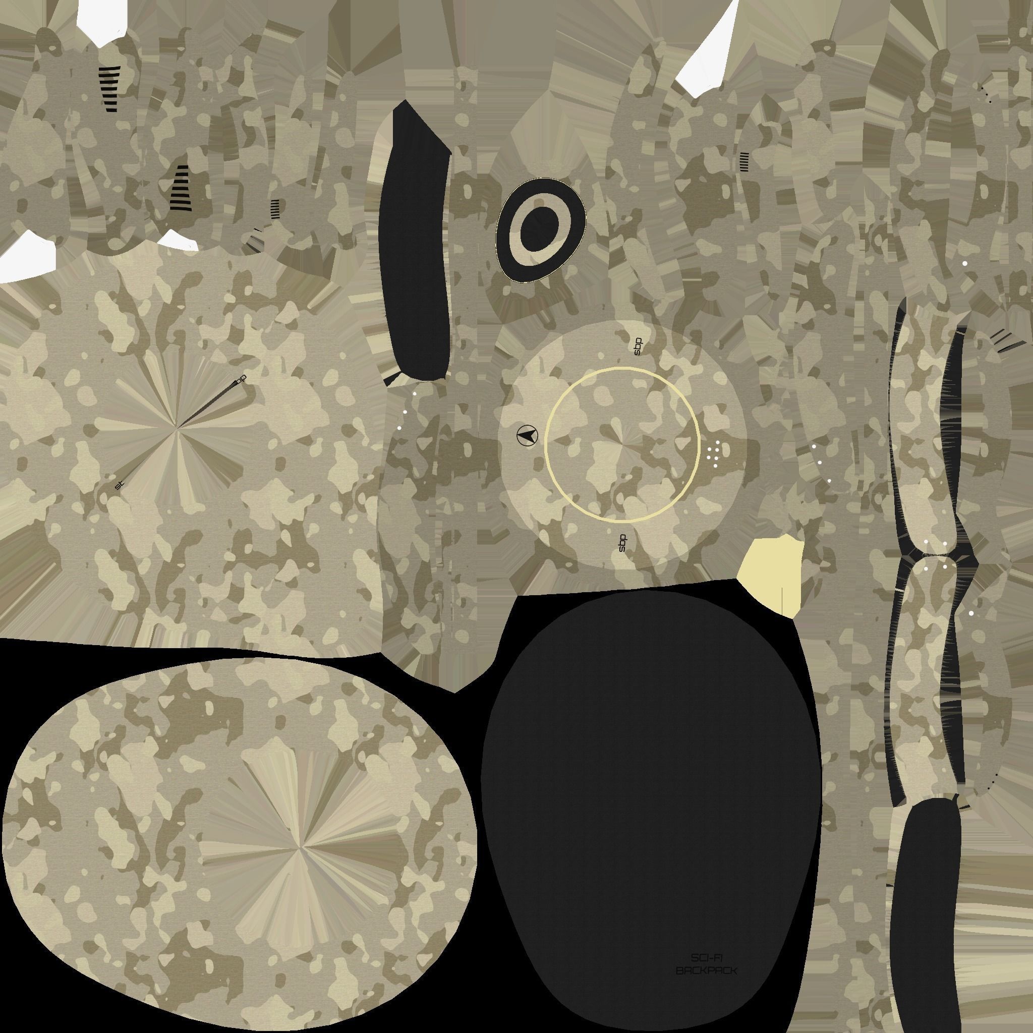 SciFi Backpack D10 Desert Camouflage - Fashion Character Design Low-poly 3D model_20