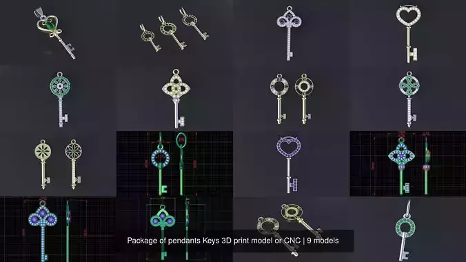 Package of pendants Keys 3D print model or CNC 3D Model Collection