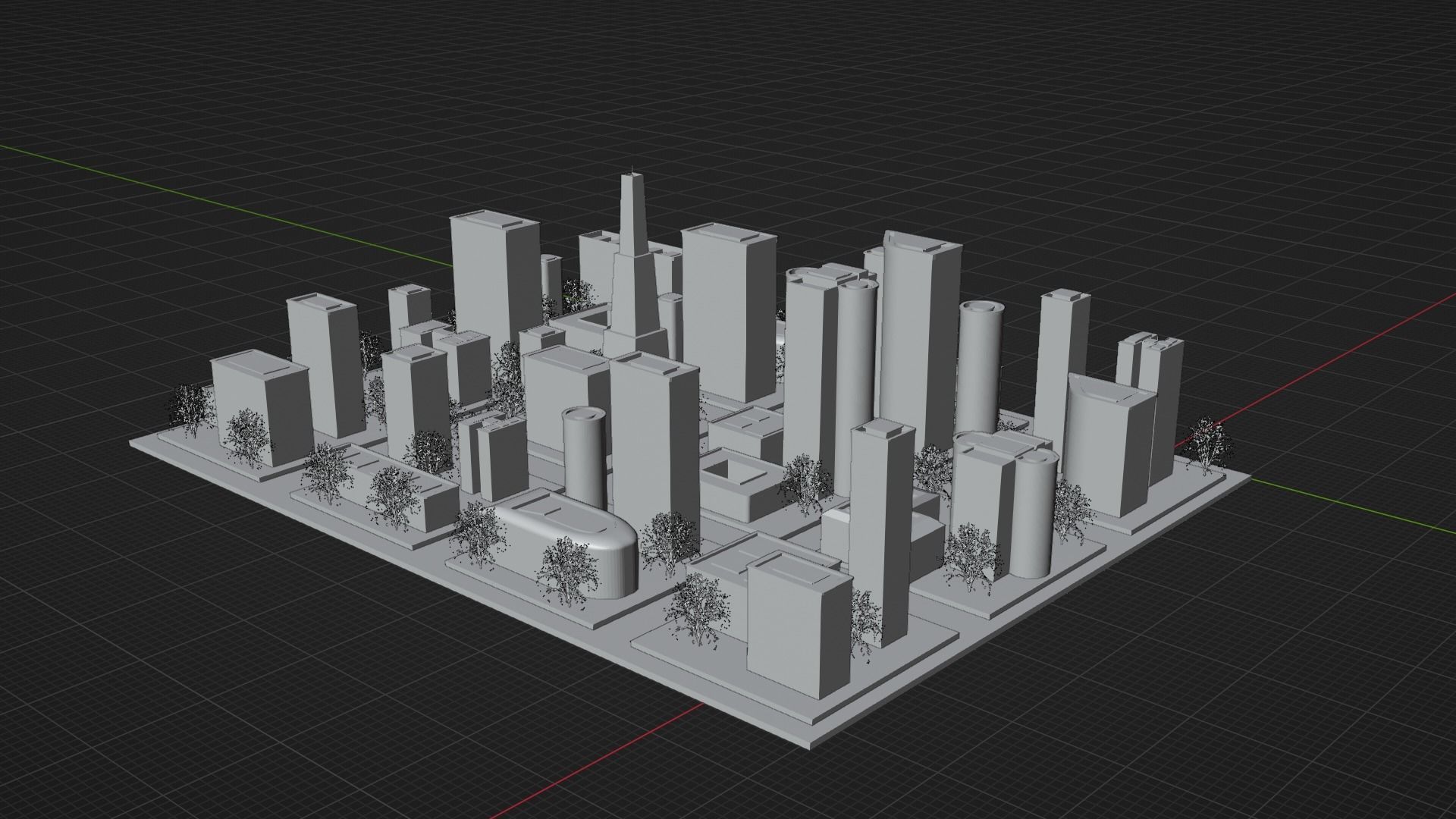 Low Poly City with buildings and trees Low-poly 3D model_6