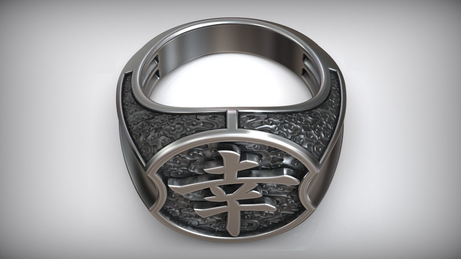 Japanes Hieroglyph Happiness Sterling Silver Signet 3D print model_5
