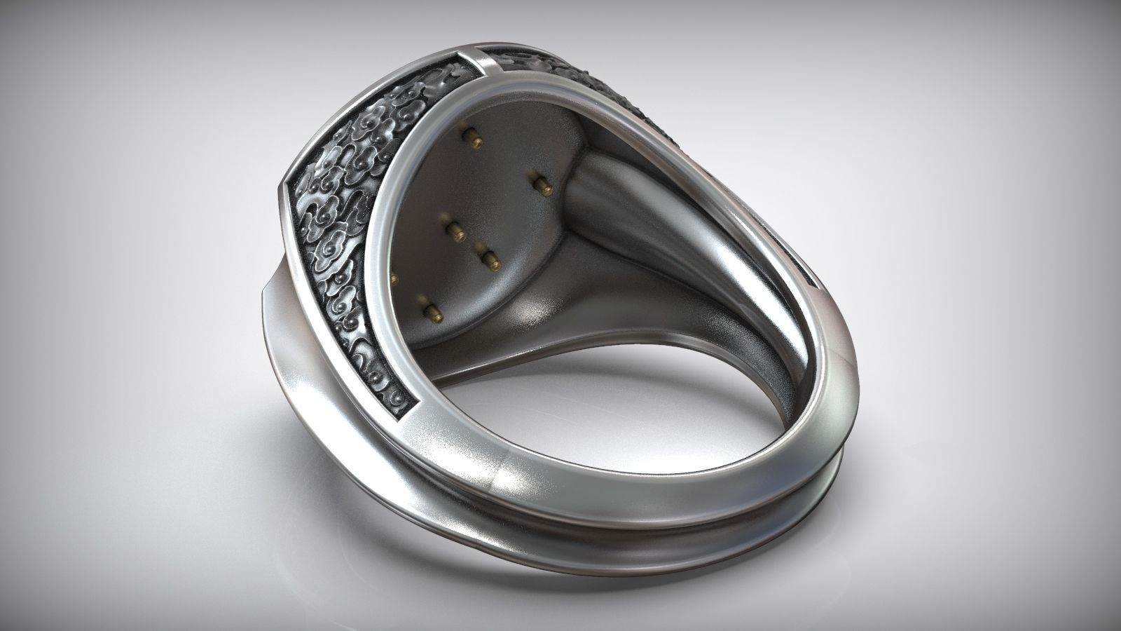 Japanes Hieroglyph Happiness Sterling Silver Signet 3D print model_6