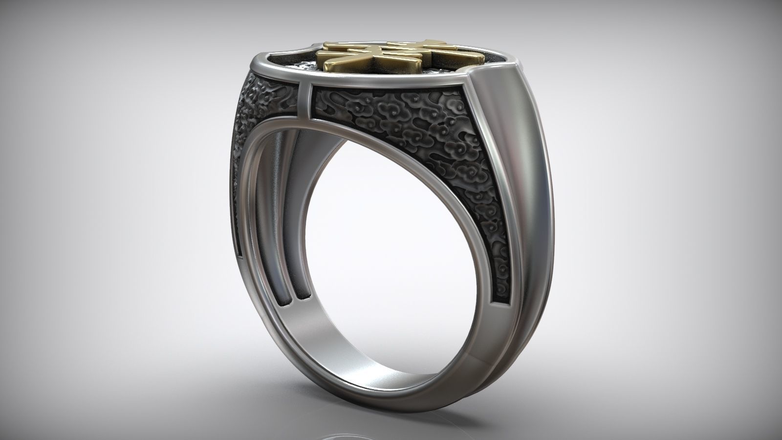 Japanes Hieroglyph Happiness Sterling Silver Signet 3D print model_2