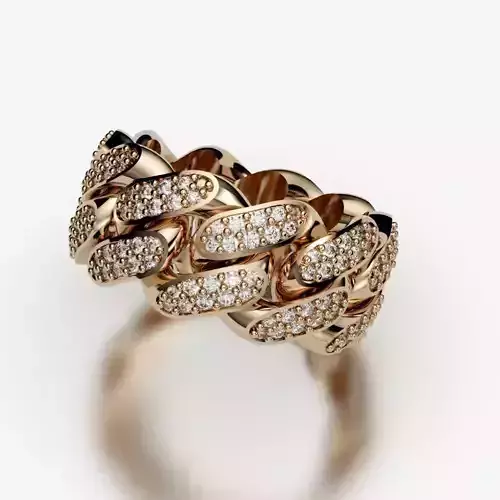 Cuban Link Ring with Double Line of Stones - Size 7