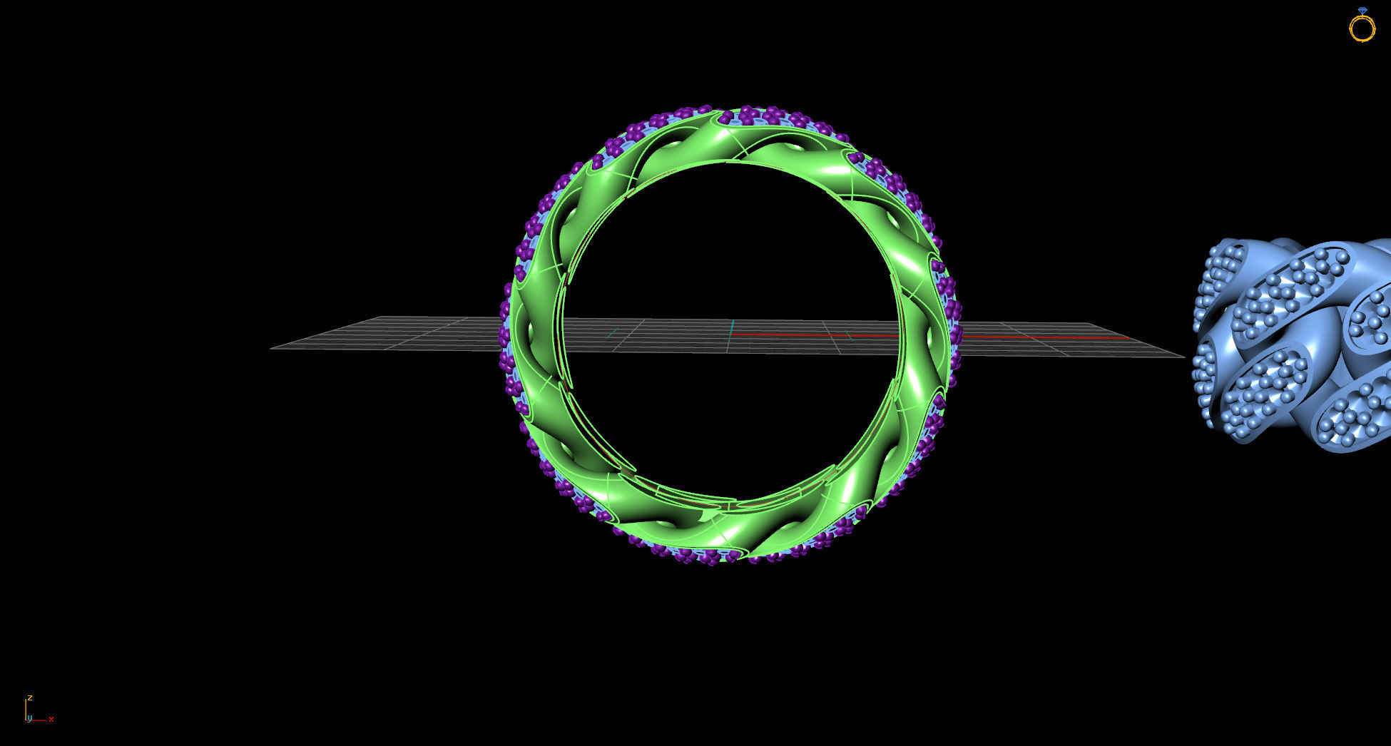 Cuban Link Ring with Double Line of Stones - Size 7 3D print model_3