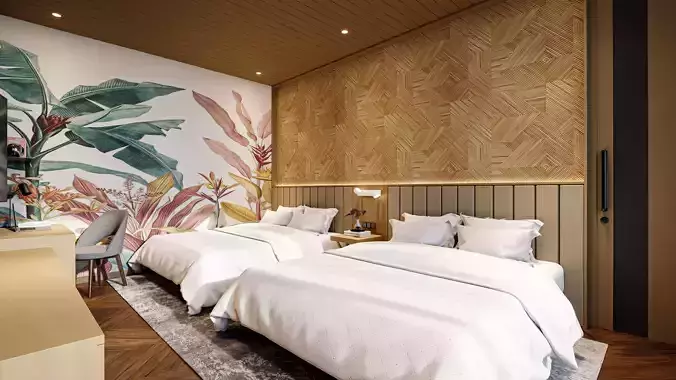 Bedroom Hotel Villa Scene Blender - fbx - obj