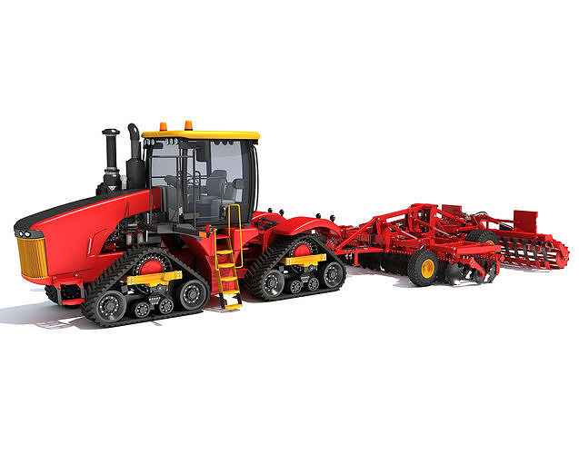 Tractor with Trailed Disc Harrow 3D model