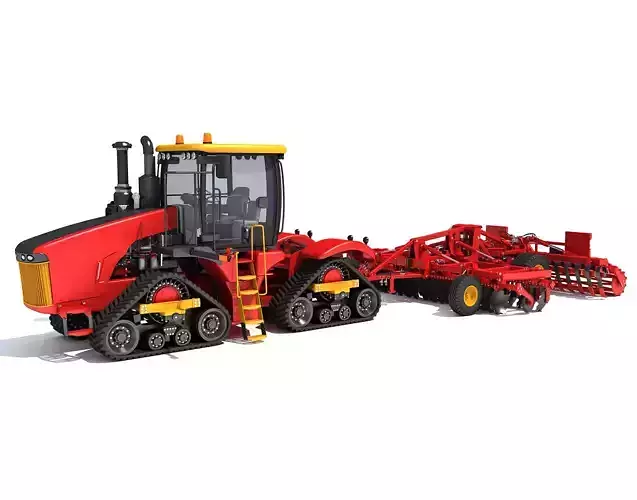 Tractor with Trailed Disc Harrow 3D model