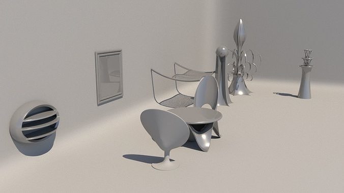 Furniture and decorations Low-poly 3D model