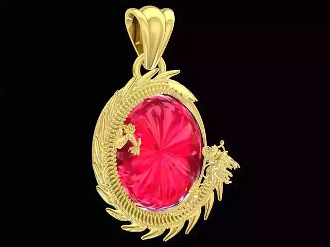 Fengshui Lucky Dragon Holds oval ruby pendant 3321