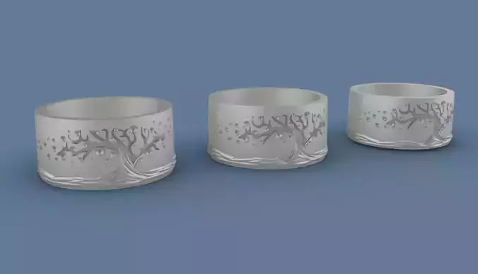 3 rings with Tree design on and different sizes