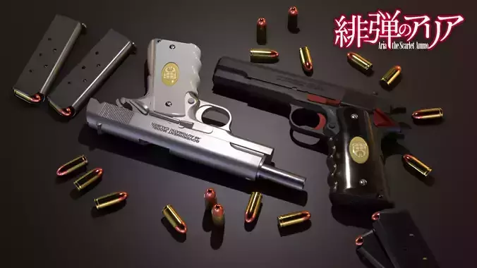 Colt Government Model 1911 - Aria the Scarlet Ammo - Game Asset Free low-poly 3D model