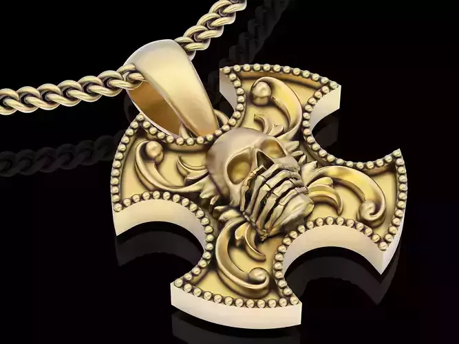 Skull cross pendant  silver gold printable jewelry 3D model