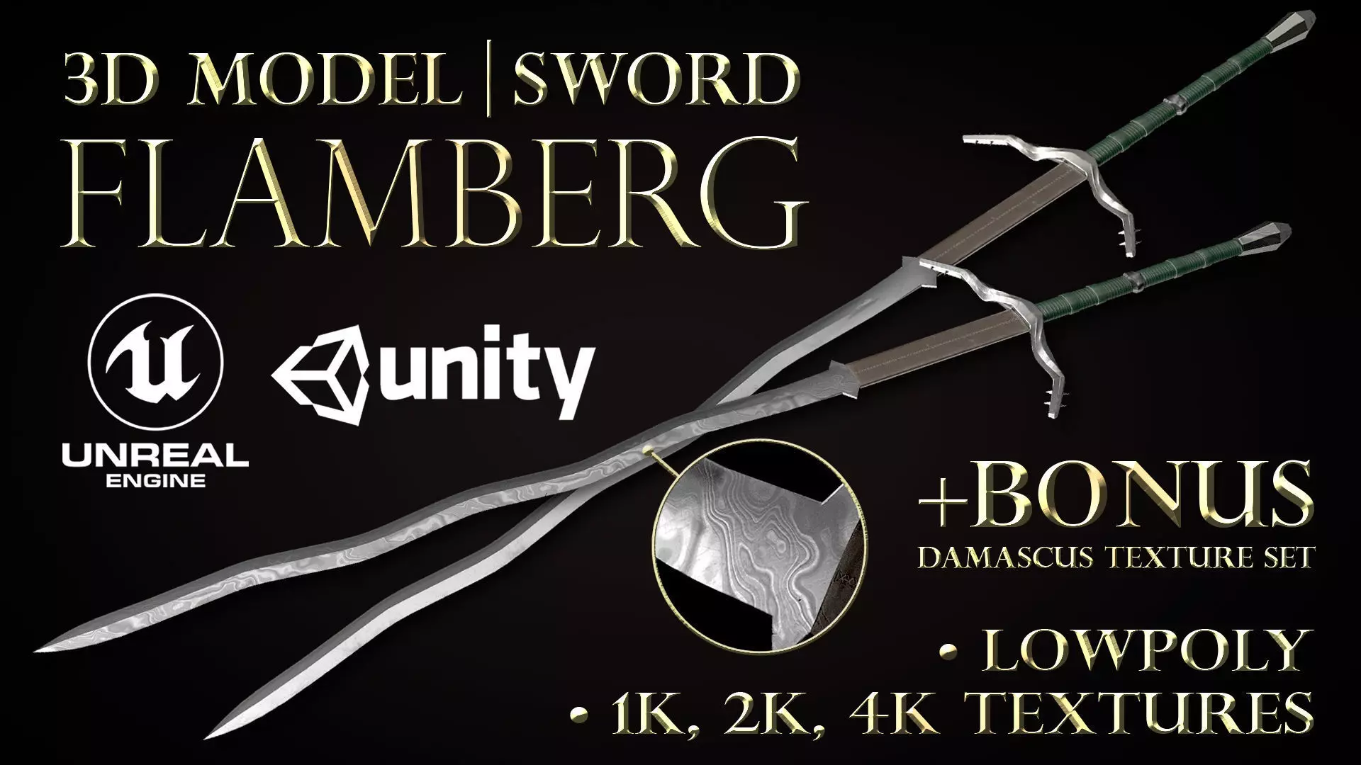 3D Model Flamberg Sword Low-poly 3D model_0