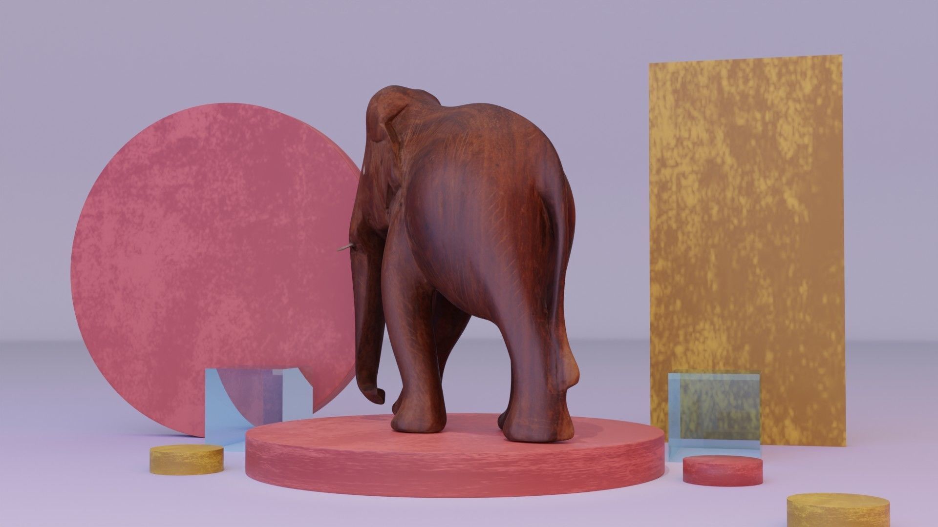 Elephant wood handmade sculpture Low-poly 3D model_19