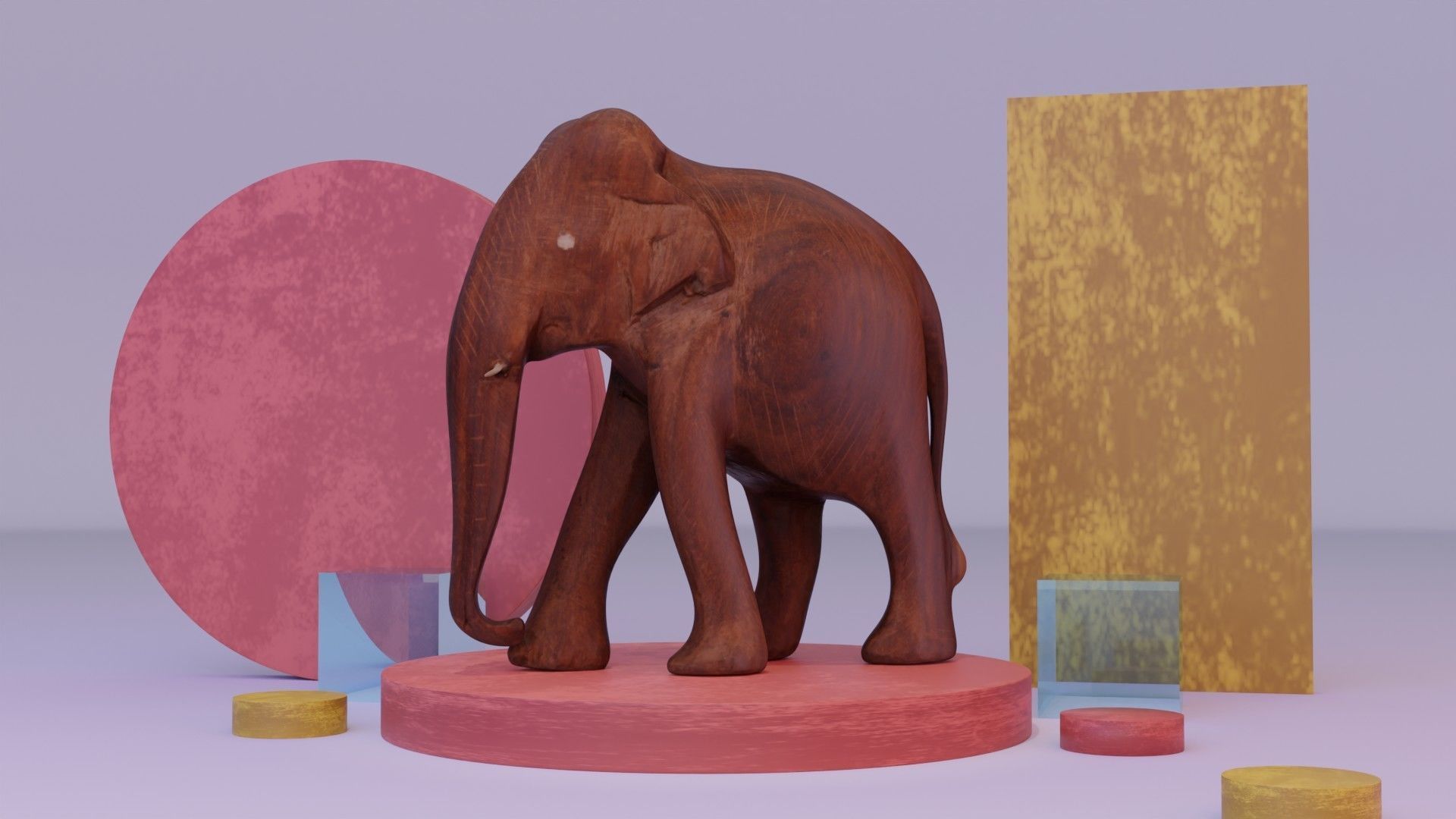 Elephant wood handmade sculpture Low-poly 3D model_21
